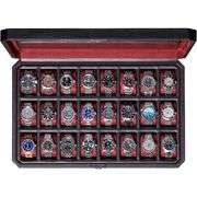 Carbon Finish Watch Display Case with Glass Lid and Lock