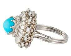 Turquoise Cabochon and 2.10ctw Diamond Triple Frame Cocktail Ring in Platinum