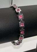 18 Kt White Gold Plated Lab Simulated Pink Sapphire Princess Cut Bracelet