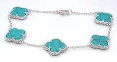 12mm 5 Clover turquoise link bracelet in 925 sterling silver