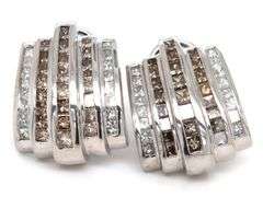 14kt White gold 2.65ctw light brown and white diamond channel set 5 row clip on earrings