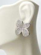 9250Sterling Silver Crystal Pave Four Petal Floral Motif Earrings