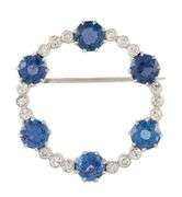 4.50ctw Sapphire and 0.25ctw Single Cut Diamond Circle Brooch in 18K