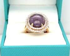 Gorgeous Massive 15.06CTS Round Cabochon-Cut Star Ruby & White Sapphire Ring in 14K Gold Over Sterli