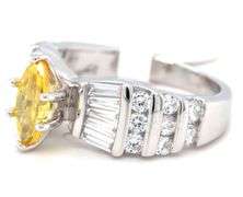 Yellow Marquise and white round and baguette cubic zirconia ring in 925 sterling silver