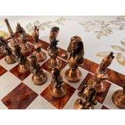 Egyptian-Style Metal Chess Set with Wooden Board
