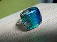 Sterling Silver 925 One of a Kind Dichroic Glass Ring Size 7