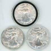 3 Diff. Superb Gem BU $1 Silver Eagles in custom capsules