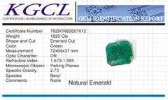 Huge Mined From The Earth Certified 1820 Ct Natural Green Emerald Solitaire