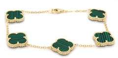 925 Sterling silver 5 clover malachite bracelet