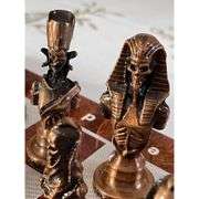 Egyptian-Style Metal Chess Set with Wooden Board
