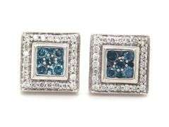 14kt White gold IR teal and white diamond earrings