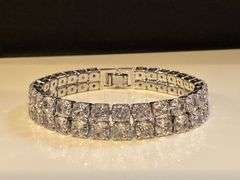 14 Kt White Gold Plated 58 Count Lab Simulated Diamond Tennis Bracelet