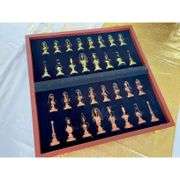 Egyptian-Style Metal Chess Set with Wooden Board