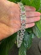 Sterling Silver Byzantine Flat Link Chain 17.5mm 925 Italy Heavy Necklace 24"