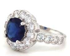925 Sterling silver round blue and white cubic zirconia halo ring