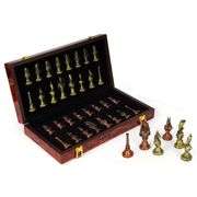 Egyptian-Style Metal Chess Set with Wooden Board