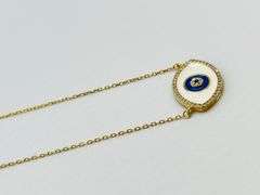 925 Gold Tone Sterling Silver Evil Eye White Enamel Blue Eye Center Pendant With Chain Necklace