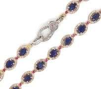 Darling 18.05CTW Oval Shaped Emerald Cut Blue Sapphire & 4.00CTW Round Single Faceted Diamond Tennis