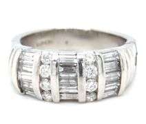 Platinum 1ctw baguette and round diamond wide band