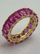 925 Sterling Silver Rose Gold Tone Emerald Cut Pink Color Stone Eternity Band Ring