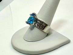 14 Kt White Gold Plate 3.5 Ct Simulated Blue Diamond Ring