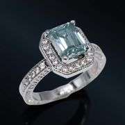 14 Kt White Gold Plated 2.65 Ct Lab Simulated Paraiba Tourmaline Diamond Ring