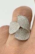 925 Sterling Silver Full Moissanite Pave Three Leaf Design Ring