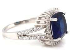 925 Sterling silver cushion cut blue and round brilliant cut white cubic zirconia ring