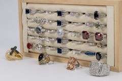 39 Rhodium Plated Brass Ring Lot Various Styles & Sizes w/ CZ Stones