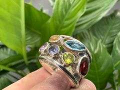 Sterling Silver Garnet, Peridot, Blue Topaz, Citrine, Amethyst Gemstone Ring Size 10