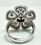 Lovely 14 Kt White Gold Plate 7 Ct Black Diamond Moissanite Flower Ring