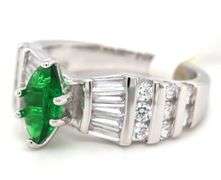 Green marquise and white baguette cubic zirconia ring in 925 sterling silver