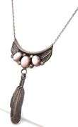 Mother of pearl three stone two feather necklace in sterling silver