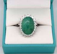 Charming 13.00CTS Oval Cabochon-Cut Emerald & Sapphire Ring in Sterling Silver