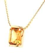 14kt Yellow gold 2.25ct emerald cut citrine pendant on chain