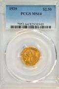 Stunning near Gem BU 1929 $2.50 Indian Gold Piece. PCGS MS64