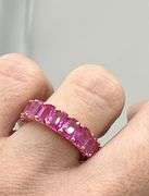 925 Sterling Silver Rose Gold Tone Emerald Cut Pink Color Stone Eternity Band Ring