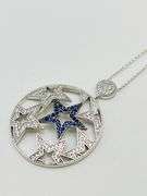 925 Sterling Silver Lucky Star Necklace Clear and Blue Pave Crystal