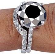 5.5 Cwt. Silk Black Moissanite and Natural Raw Uncut White Diamonds Engagement Ring