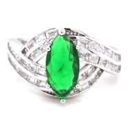 Green marquise and white baguette cubic zirconia ring in 925 sterling silver