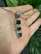 Sterling Silver Natural Garnet Gemstone Pendant w/ 18" .925 Italian Omega Chain