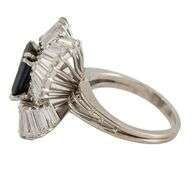 2.21ct Emerald Cut Sapphire and 3.20ctw Baguette Diamond Statement Ring in Platinum