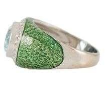 Hidalgo Blue Topaz Green Enamel and 0.35ctw Diamond Frame Ring in 18K