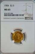 Super Gem BU 1904 US $2.50 Liberty Gold Piece. NGC MS65