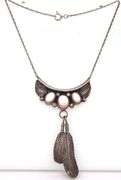 Mother of pearl three stone two feather necklace in sterling silver