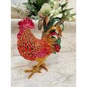 Ruby Red Faberge Rooster Jewelry Box with 24k Gold and Crystals