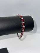 18 Kt White Gold Plated Lab Simulated 16.5 Cttw Red Ruby Diamond Tennis Bracelet