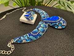 Original Handmade Mosaico Necklace & Earring Set 925 Sterling Silver Mexico Artistic Jewelry