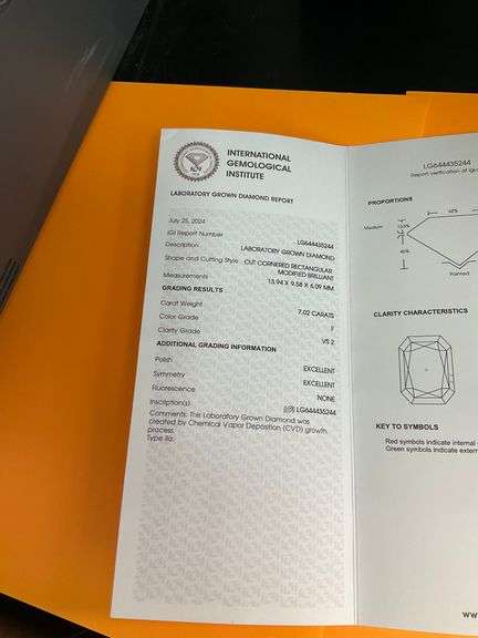 AMAZING IGI CERTIFIED LOOSE DIAMOND 7.02 CARATS EMERALD CUT F-VS2